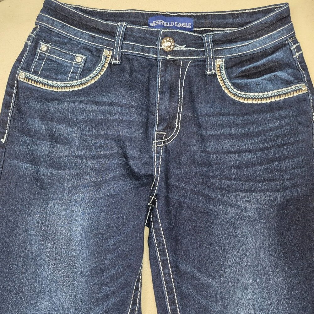 Westfield Eagle Womens Blue Jeans Embellished Straight Boho Dark Wash Sz 9 29/32 - Picture 4 of 8